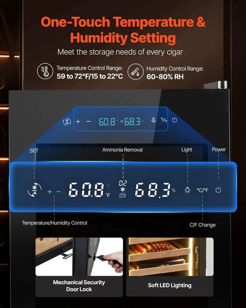 Digital control panel of Dope Electric Cigar Humidor Cabinet With Compressor Cooling 70 Liter Capacity Holds 400 Cigars