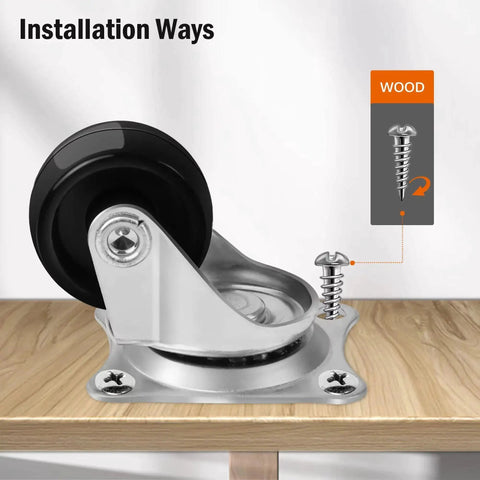 Low Profile Plastic Caster Wheels Set Of 4 1 Inch Black for furniture installation on wood with screws