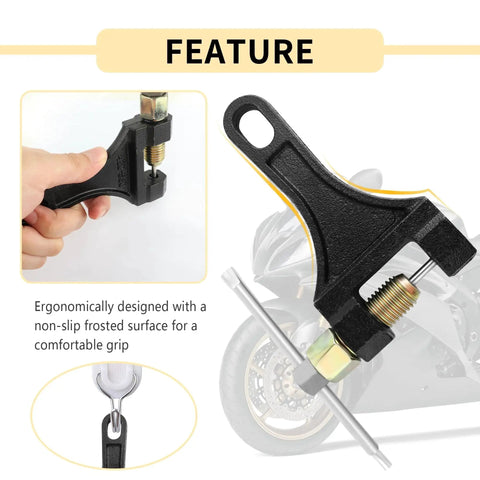 Heavy Duty Motorcycle Chain Breaker Tool For Chain Link Removal Fits 420 428 520 525 528 530 with ergonomic grip