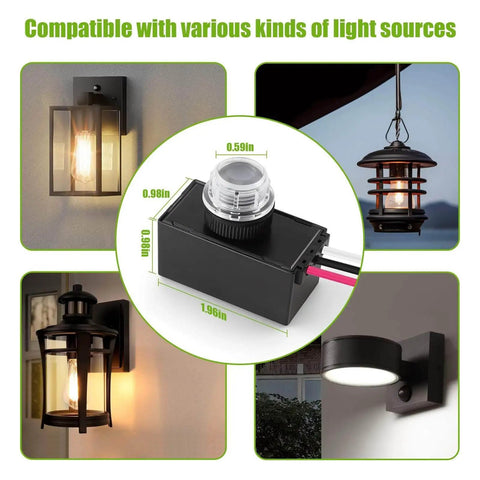 Outdoor Light Sensor Photocell Auto On Off 120 to 277 Volt Dusk to Dawn Switch for Exterior Lighting compatibility display