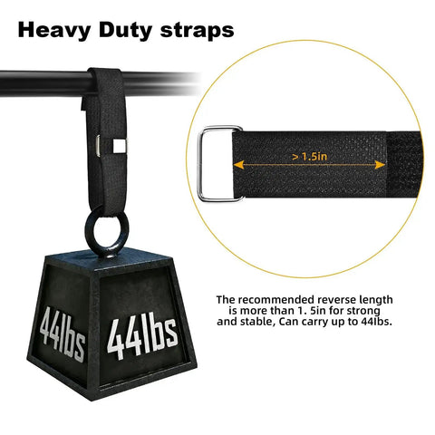 1 Inch By 39 Foot Nylon Hook And Loop Straps Roll With 60 Buckles 30 Metal And 30 Plastic Adjustable Reusable Cut To Length Ties For Home Office Garage Organization Black holding a 44lbs weight