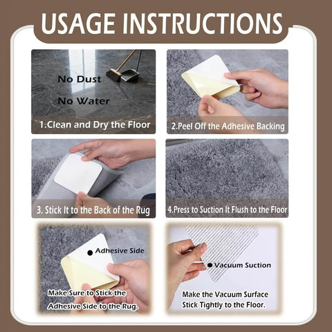Installation steps for Anti Slip Carpet Grips 8 Pcs Set With Vacuum Technology Rug Grippers For Hardwood Floors No More Slips