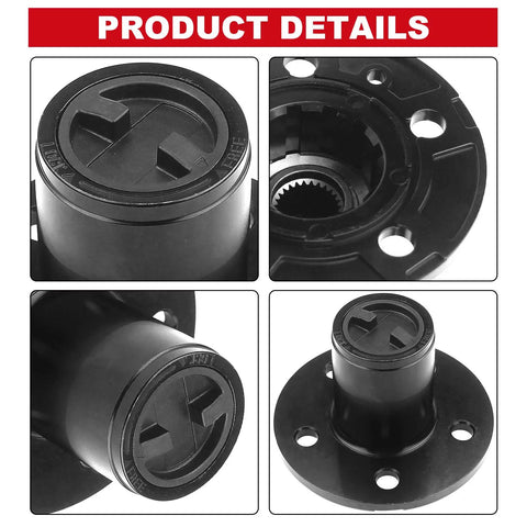 4WD Manual Locking Hub Replacement Fits 1990 1994 Ford Explorer 1990 1997 Ford Ranger 1994 1997 Mazda Pickup And 1990 1994 Mazda Navajo With 27 Spline Outer Axle 2 Piece Assembly Beefy Forged Alloy Steel Gears Built Tough For Off Road, close-up views showing hub design and assembly components
