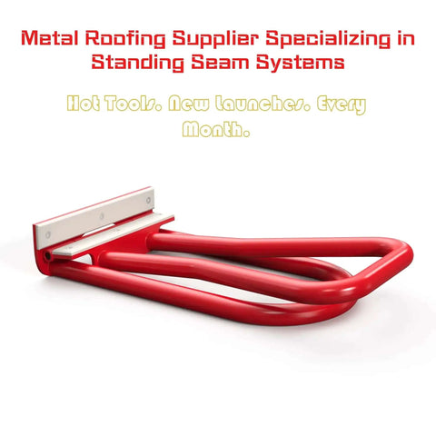 Eave Seam Locker T1 Edge Folding Tool With PVC Insert for standing seam roof panels, red metal design, side view.