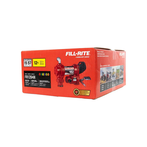 12V FR1204H Fuel Transfer Pump 15 GPM Pump Only Model Built Tough Cast Iron Construction in red packaging box