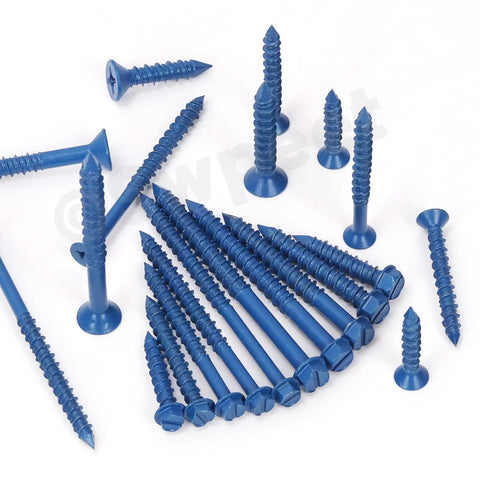 52 Piece Concrete Screw Anchor Kit With Drill Bit And Screwdriver Bit Swpeet Included, 50 Flat Head Concrete Anchors visible