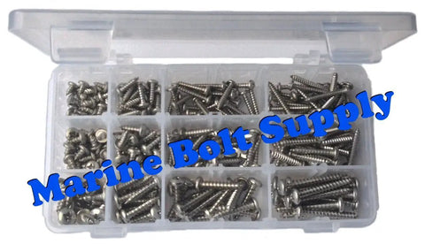 Marine Grade Type 316 Stainless Steel Phillips Pan Head Sheet Metal Screw Kit in storage box