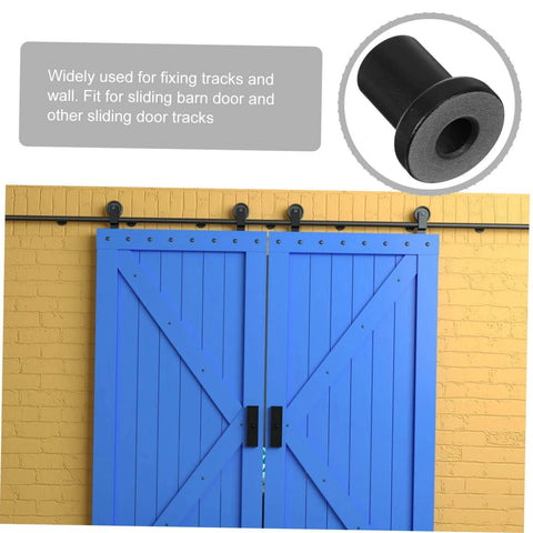 4 Pack Sliding Barn Door Track Spacers Set For Wall And Rail Connectors Easy Install Hardware shown with installed blue barn door
