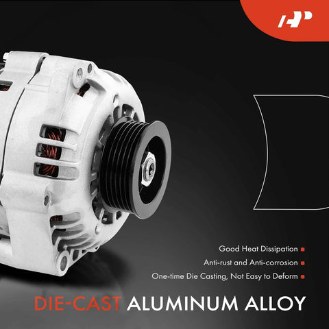 Heavy Duty 100 Amp 12V Alternator For Chevy S10 1998 To 2003 2.2L L4 GMC Sonoma 1998 To 2003 2.2L L4 Isuzu Hombre 1998 To 2000 2.2L L4 6 Groove Pulley Clockwise Rotation Direct Fit Replacement OE 8104640850 400 12107, die-cast aluminum