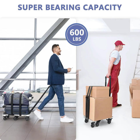 Heavy Duty Folding Hand Truck Dolly With Six Wheels For Moving Heavy Stuff, 600 lbs capacity with luggage and boxes by KEDSUM