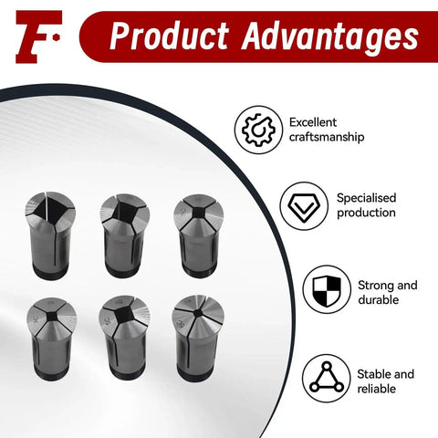 6-piece 5C Square Collet Set 1/4 to 3/4 inch for lathe machining, showcasing craftsmanship and durability with product advantages.