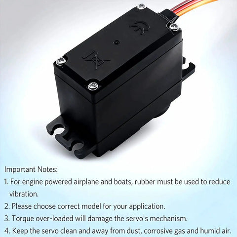 Close-up of MG996R Servo Motor Upgrade with 55G Metal Gear Torque Digital RC Servo, showing metal gear case and wiring