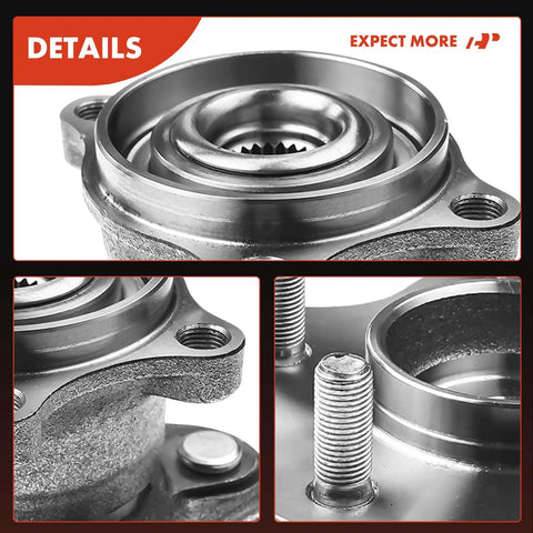 Close-up of Two Rear Wheel Bearing And Hub Assemblies With 5 Lug Pattern For Nissan Rogue 2008 Through 2013 And Juke 2011 Through 2014 AWD Only High Load Capacity And Durable Sealed Bearings For Smooth Trouble Free Rides