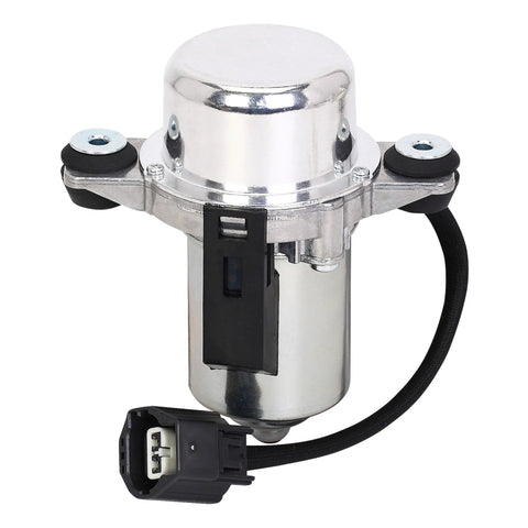 Brake booster vacuum pump with chrome top, silver metal body, and black 2-pin electrical connector