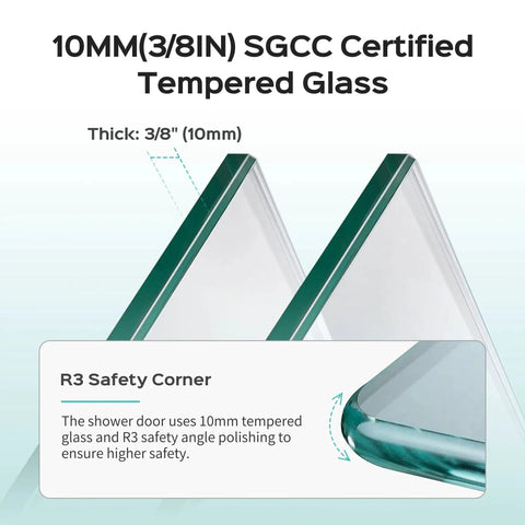 10mm tempered glass sheet, R3 safety corner, Frameless Double Sliding Shower Door With Adjustable Width To 56 To 60 Or 68 To 72 Inch Openings.