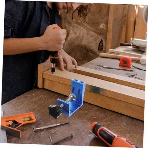 Pocket Hole Jig Handy Woodworking Tool For DIY Carpentry Easy To Use For Cabinets And Furniture Assembly with blue drill guide.