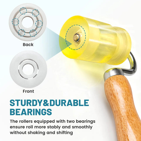 NuIth 3-in-1 auto car sound deadening roller with bearings, yellow PU wheel and wooden handle
