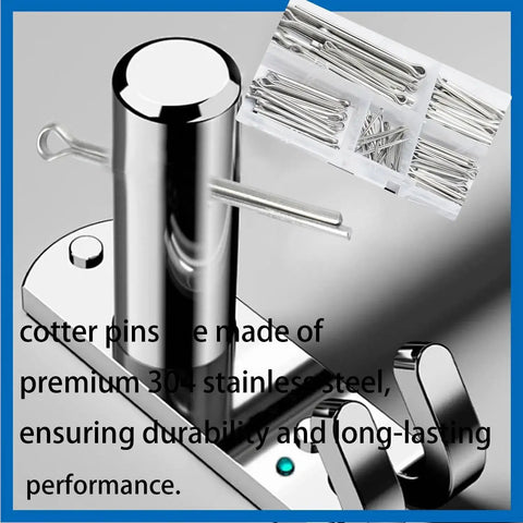 Close-up of 140Pcs Cotter Pin Assortment Kit With 6 Sizes M1.6x25mm M2.5x25mm M2.5x30mm M3.2x30mm M3.2x40mm M4x60mm displayed.
