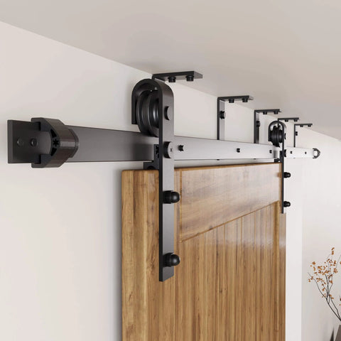 Ceiling Mounted Sliding Barn Door Hardware Kit With Flat Track, No Clearance Limit, Space Saving Room Divider, Adjustable