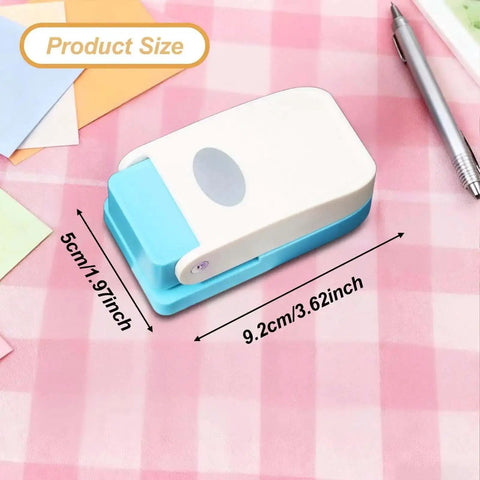 Dope Tiny Paper Punch Hole Puncher For Scrapbooking And Photo Albums, Oval Shape, acrylic and metal cutter on checked tablecloth