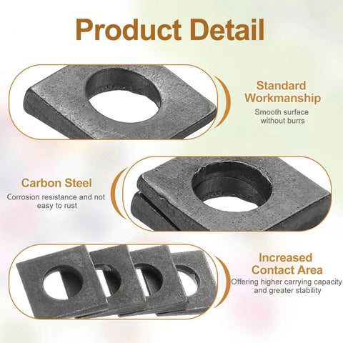 Beveled Square Washers Set 6pcs 9x18mm Carbon Steel Heavy Duty 2mm Thick 5mm High Flat Pad Spacers For 8mm Bolts Leveling Fasteners