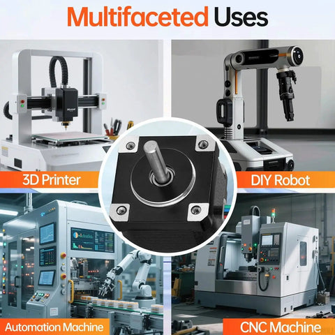 Nema 14 Stepper Motor 1.8 Degree 2 Phase High Torque 7Ncm Bipolar shown with 3D printer, DIY robot, CNC, and automation machine applications