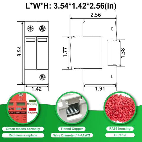 Technical diagram of Two Pole 40KA DC Surge Protector For Solar PV And Home Lightning Protection Heavy Duty 1000V Rating 2P Arrester