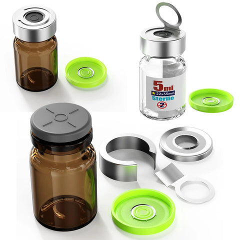 KSIITEKSLAB sterile empty vial, amber borosilicate glass 5 mL with 20mm self-healing port and green cap