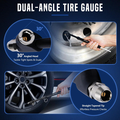 2-pack heavy-duty dual-head tire pressure gauge, 12-inch hose, 10–150 PSI range for semi trucks, RVs, cars, motorcycles