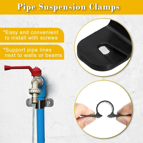 60 Pack 1/2 Inch Pipe Supports and Pex Clamps for Pex Tubing Copper CPVC Pipes, shown in use with a water valve and hands.