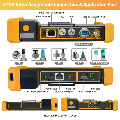 OTDR Optical Fiber Tester 1310nm And 1550nm With 28 And 26 dB Dynamic Range And 150km Test Distance connectors and interface