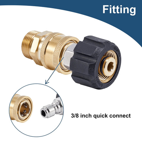 Raincovo brass pressure washer quick-connect fittings, M22 14mm to 3/8 in hose adapter, 4-pack