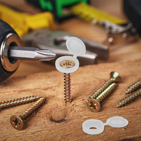 100 Pieces Large White Hinged Screw Cover Caps Set Plastic Shutter Fold Snap Covers With Integrated Washers For Concealing Screws
