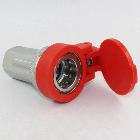 Half Inch Ag Hydraulic Tractor Quick Connect Coupler with Red Dust Cap, ISO7241-1A ISO5675, 4000 PSI Rating, Parker 6601-8-10 Compatible