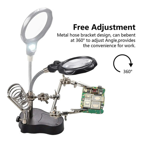 3.5X12X Helping Hands Soldering Station With LED Light And Alligator Clips, Magnifier Stand, adjustable for precise work