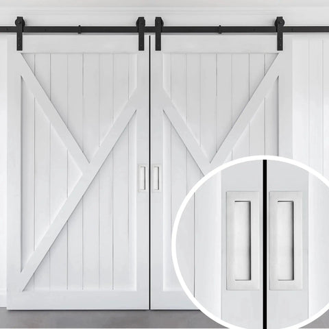 2 Pack Pocket Door Handles For Sliding Closet Doors, Five Point Nine Inch Flush Barn Door Pulls In Brushed Nickel installed view