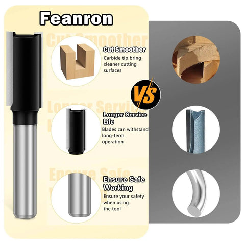 Double Fluted Straight Cut Router Bit Set With 1/4 Inch Shank 6 Piece Carbide Tipped Plunge Router Bits For Grooving And Milling