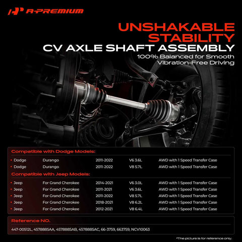 Front Left Driver Side CV Axle Shaft Assembly For AWD Jeep Grand Cherokee And Dodge Durango 2011 To 2022 With 1 Speed Transfer Case Fits V6 3 6L And V8 5 7L 6 2L 6 4L fitted in vehicle