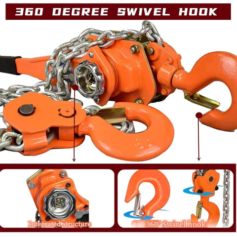 Lever Chain Hoist Come Along For Heavy Lifting Three Quarters Ton Capacity 1650 Lbs 20 Feet Reach Durable G80 Steel Chain