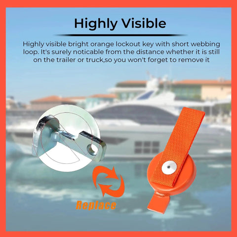 Bistras surge brake lockout key with magnetic strap and orange nylon band for UFP boat trailer brakes (A-60/A-75/A-84)