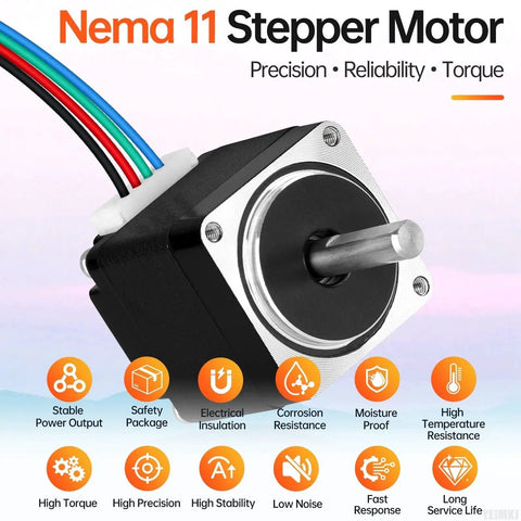 Nema 11 Stepper Motor 2 Phase 1 8 Degree High Torque Bipolar 23mm Frame With 0.4A 19 Ohm 4 Wire Coil displayed with features