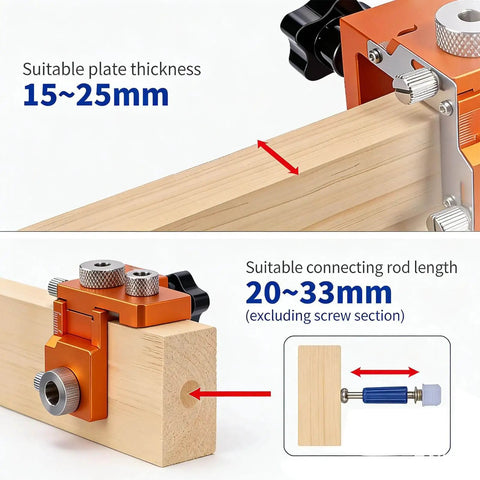 Double Hole Punch Locator Drill Positioning Jig For Woodworking And Furniture Assembly, adjustable on wood beam