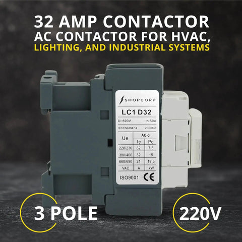 Beefy 3 Pole 30 Amp AC Contactor With 1NO 1NC Aux Contacts 220 240V Coil 660V IEC Rated for DIN Rail Mount, side view