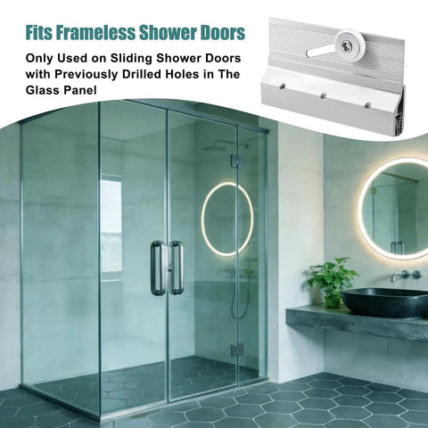 Four Pack Frameless Shower Door Roller Top Bracket Assembly Three Quarter Inch Round Wheel With Ball Bearings Extruded Aluminum Chrome Finish Replacement Hardware Kit For Glass Sliding Doors shown with modern shower installation