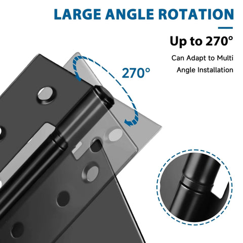 3.5 Inch Heavy Duty Gate Hinges 2 Pack Black Iron showing 270-degree rotation for versatile installation
