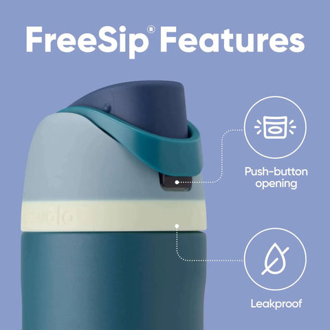 Close-up of the FreeSip Insulated Stainless Steel Water Bottle With Straw And Locking Push Button Lid showcasing features and leak-proof design.