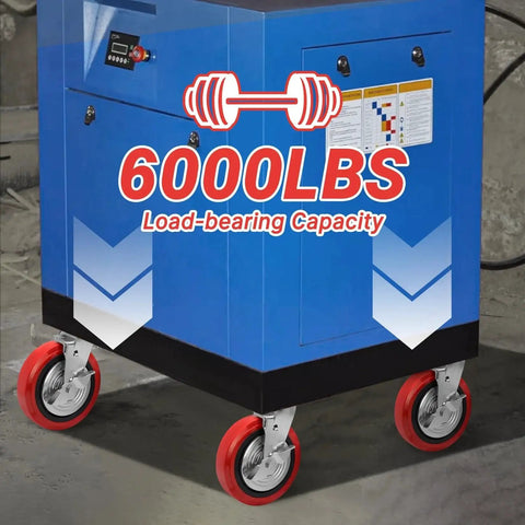8 Inch Heavy Duty Industrial Caster Wheels Set Of 4 With Dual Ball Bearings Solid Polyurethane Wheels 6000 LB Capacity Plate Swivel Casters For Cart Machine Industrial Applications installed on blue cart