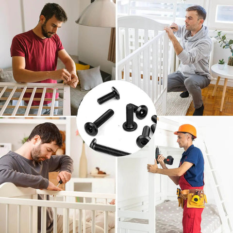1/4-20 By 2-1/2 Inch Flat Head Socket Screws For Furniture And Woodworking, shown with people assembling cribs