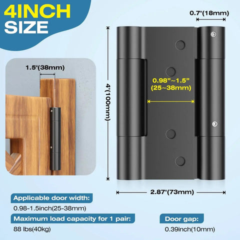 Heavy Duty 4 Inch Double Spring Door Hinge Set In 304 Stainless Steel With Integrated Spring Tension Adjustment No Fixing Pin Required For 0.98 To 1.5 Inch Doors 25 To 38 Mm Thick, Supports Up To 77 Lbs Per Pair, 3mm Thickened Steel Plate Ranbo