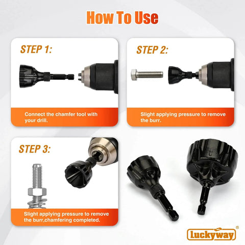 Deburring External Chamfer Tool Set One Eighth To One And Three Eighths Inch With Tungsten Carbide Blades usage steps with drill